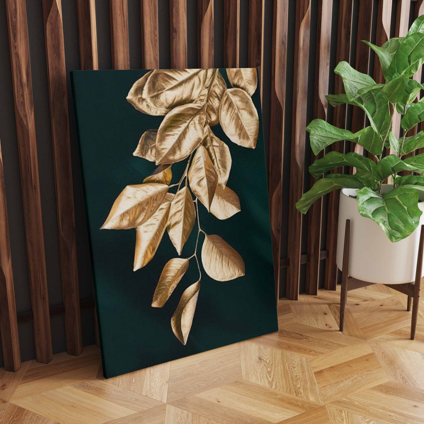 Golden Leaf and Tree Branches Wall Art, Nature-Inspired, Elegant Home Decor for Tranquil Ambiance S04E04