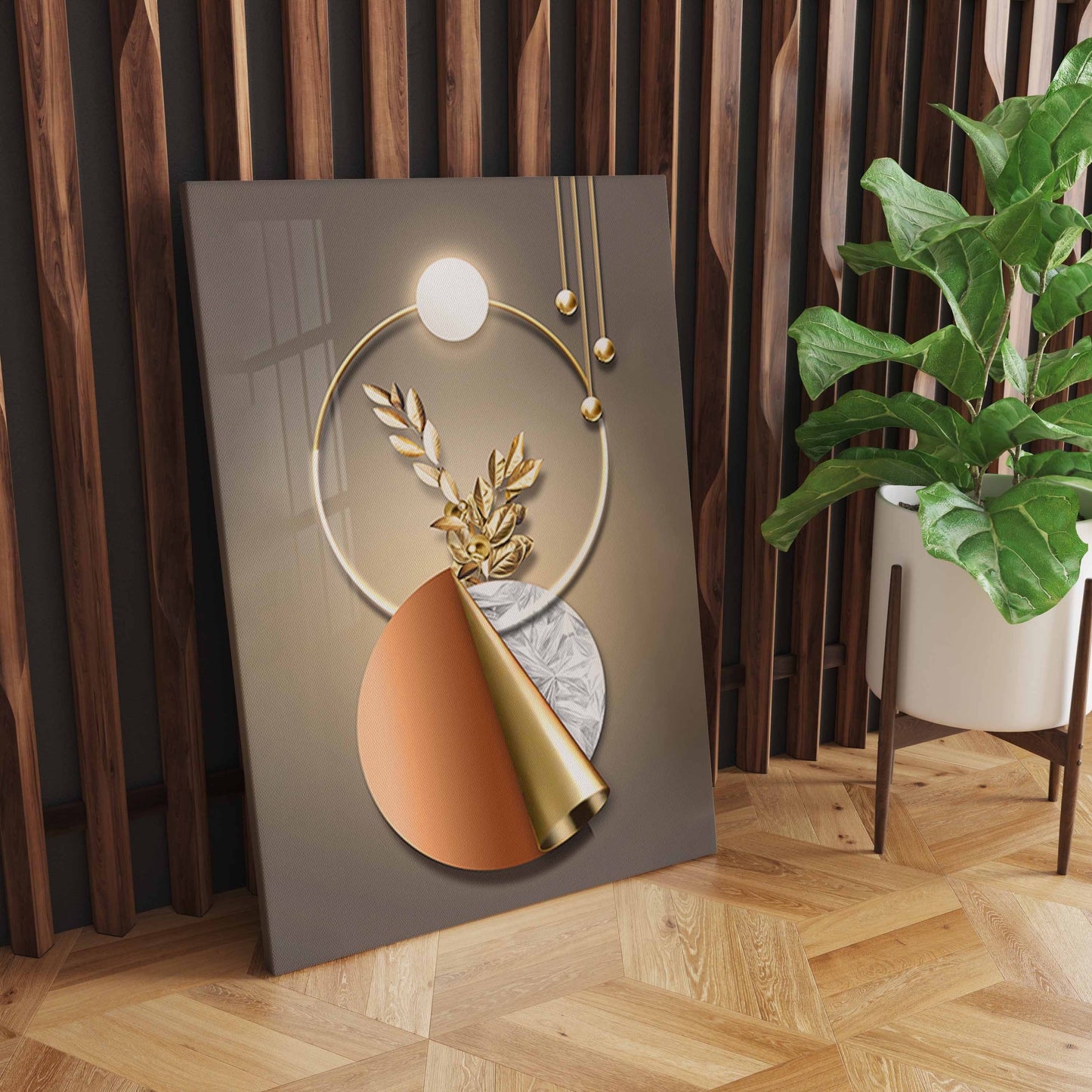 Transform Your Space with Abstract Geometric Wall Art, Modern Luxury Golden Home Decoration S04E18