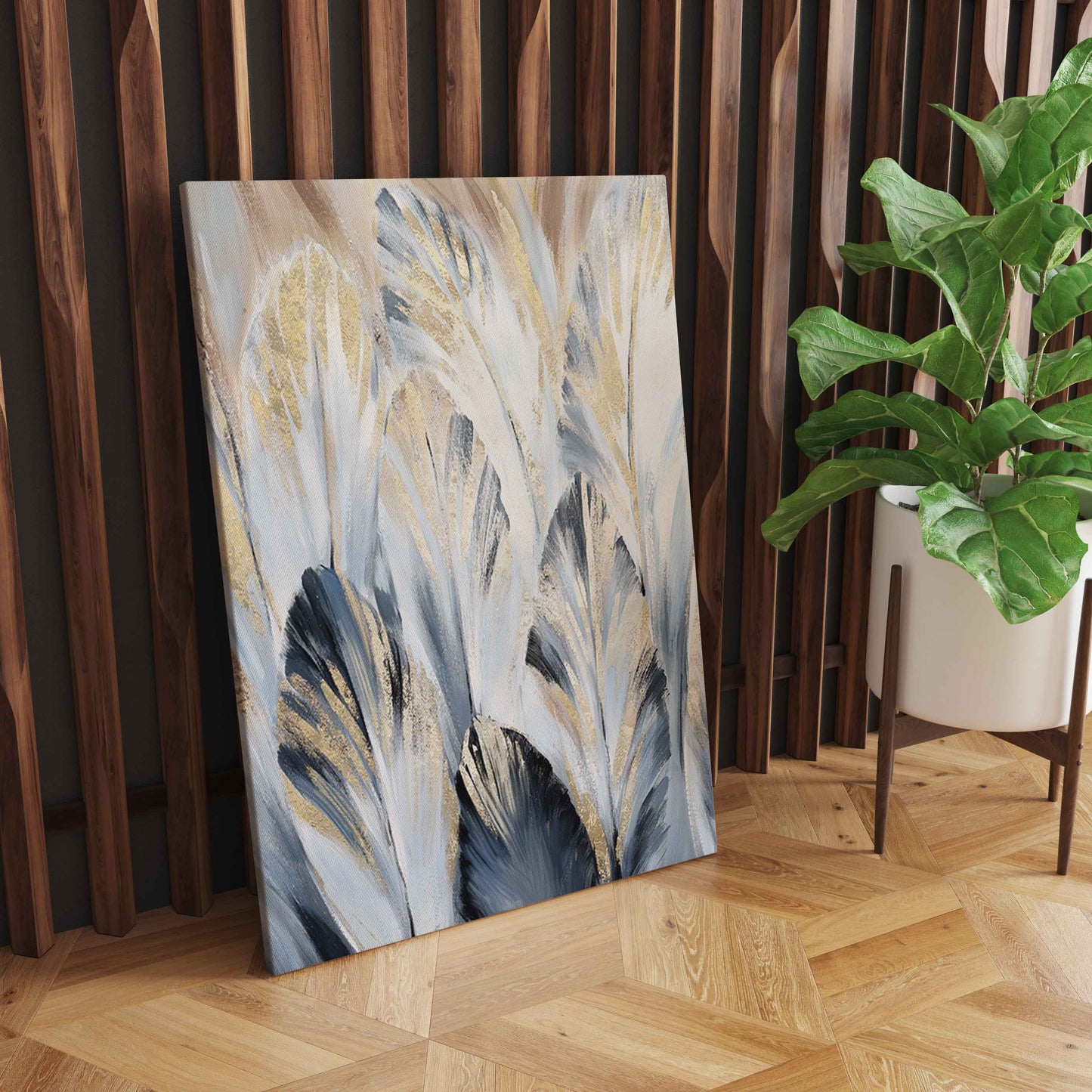 Abstract Golden Palm Leaves Wall Art, Nordic Elegance for Captivating Home Decoration S04E20