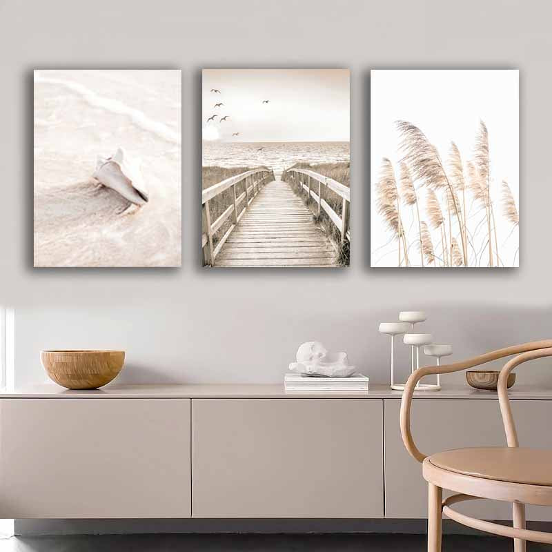 Beige Flower Grass Picture Wall Art, Nordic Minimalist Modern Home Decoration Living Room Design S04E19