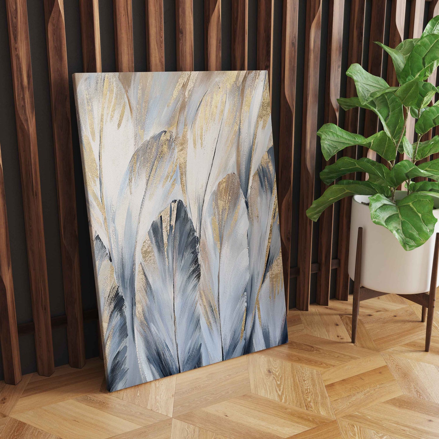 Abstract Golden Palm Leaves Wall Art, Nordic Elegance for Captivating Home Decoration S04E20