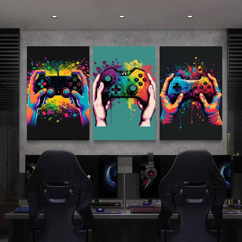 Colorful Punk Neon Gamer Controller Wall Art, Cool Gaming Fabric Print - Abstract Aesthetic - Esports Game Home Decoration S04E28