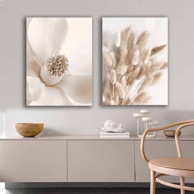 Beige Flower Grass Picture Wall Art, Nordic Minimalist Modern Home Decoration Living Room Design S04E19