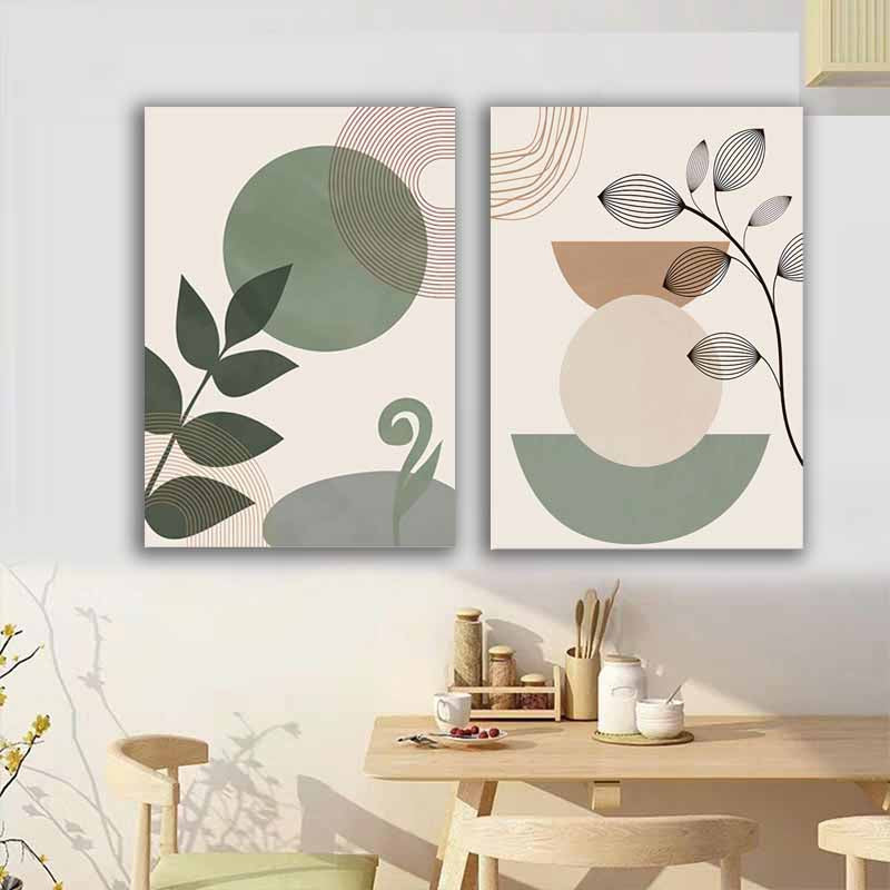 Boho Wall Art, Abstract Geometry Line fabric Printing, Leaves, Sun, Rainbow - Nordic Inspired Enhance Your Living Room Deco S04E22