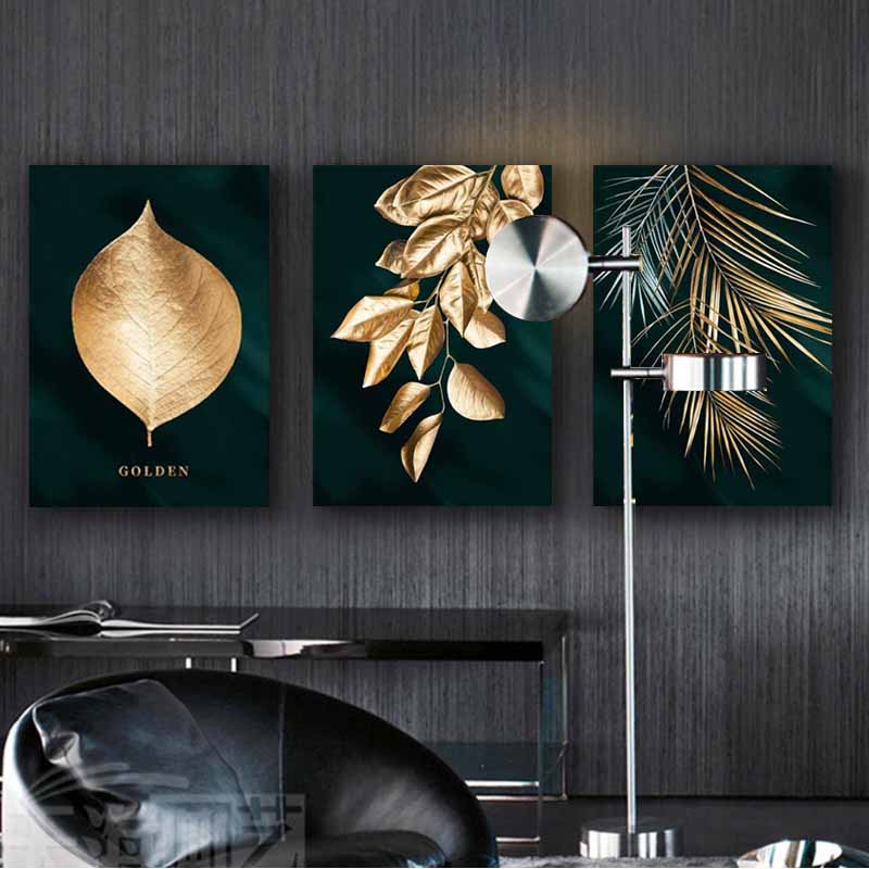 Golden Leaf and Tree Branches Wall Art, Nature-Inspired, Elegant Home Decor for Tranquil Ambiance S04E04