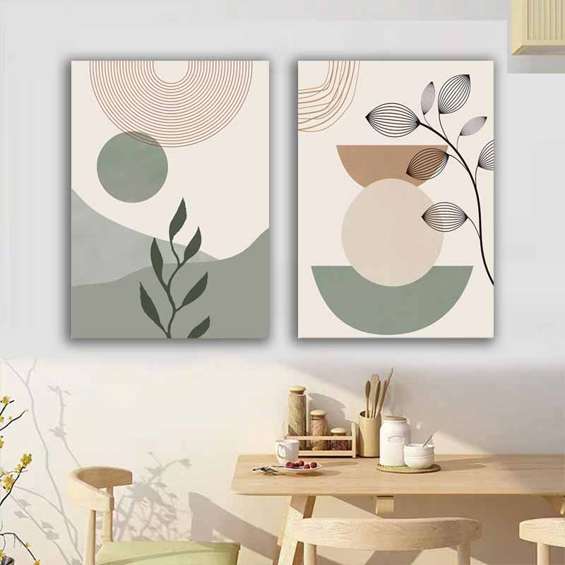 Boho Wall Art, Abstract Geometry Line fabric Printing, Leaves, Sun, Rainbow - Nordic Inspired Enhance Your Living Room Deco S04E22