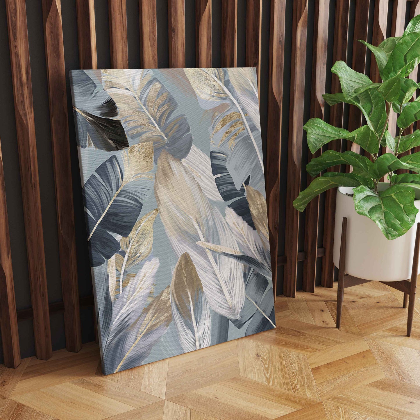 Abstract Golden Palm Leaves Wall Art, Nordic Elegance for Captivating Home Decoration S04E20