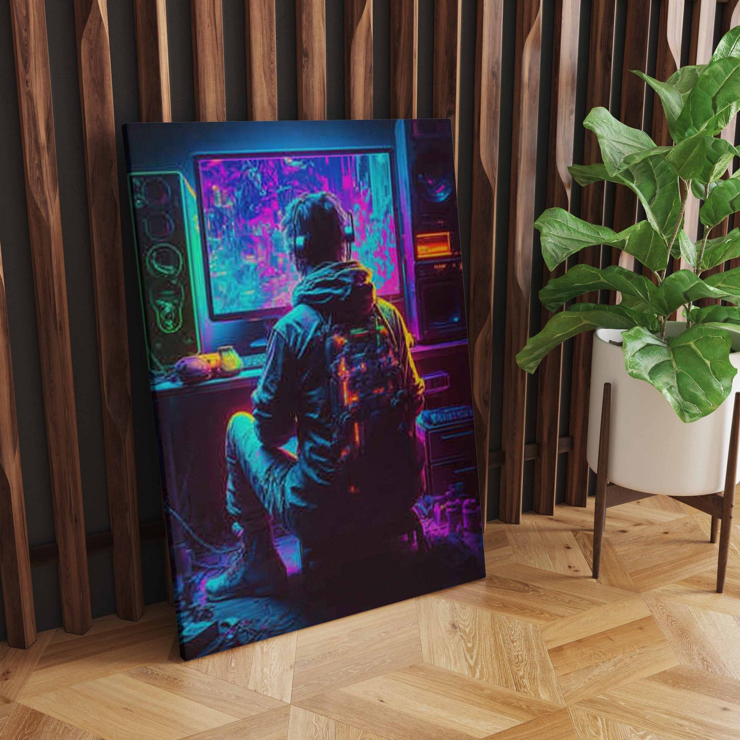 Colorful Punk Neon Gamer Controller Wall Art, Cool Gaming Fabric Print - Abstract Aesthetic - Esports Game Home Decoration S04E28