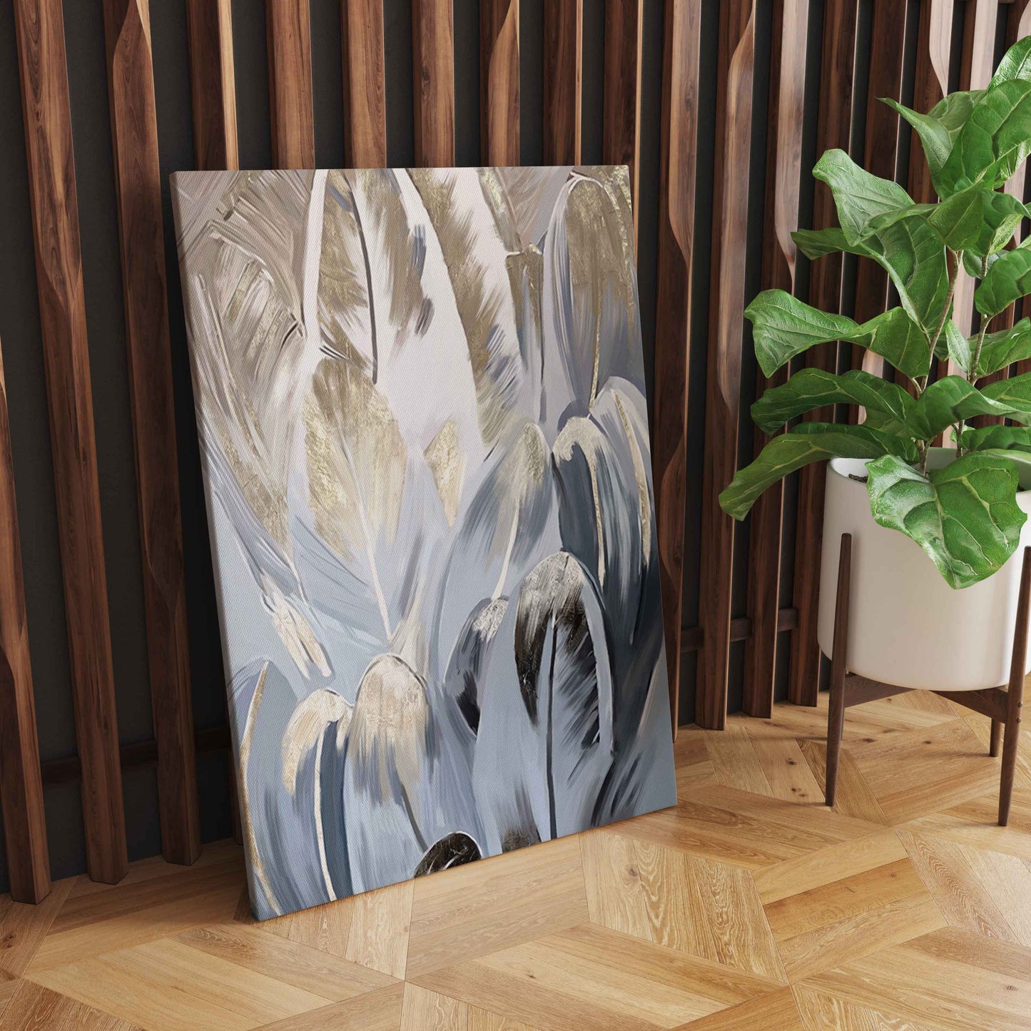 Abstract Golden Palm Leaves Wall Art, Nordic Elegance for Captivating Home Decoration S04E20