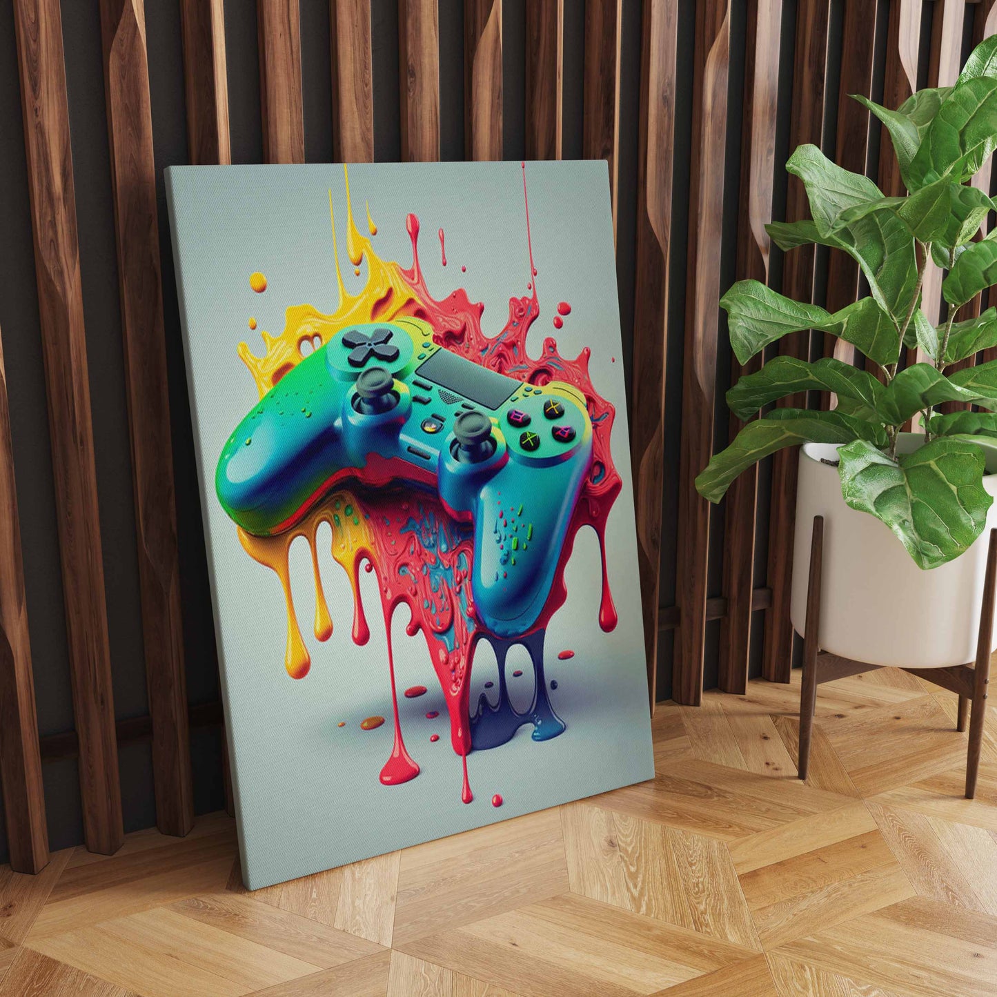 Colorful Punk Neon Gamer Controller Wall Art, Cool Gaming Fabric Print - Abstract Aesthetic - Esports Game Home Decoration S04E28