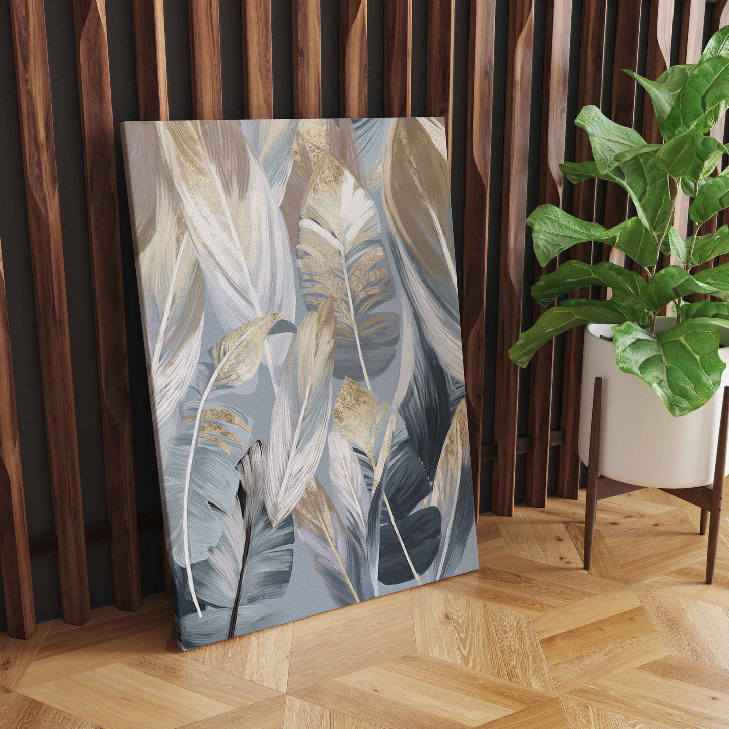 Abstract Golden Palm Leaves Wall Art, Nordic Elegance for Captivating Home Decoration S04E20