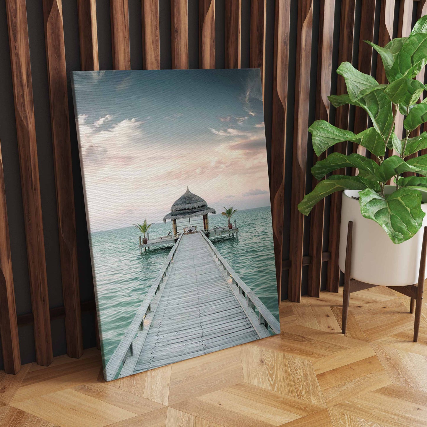 Vibrant Summer Beach Sea Ocean Wall Art, Bridge, Leaves, Turtle, Seagull - Nordic Home Decoration S04E23