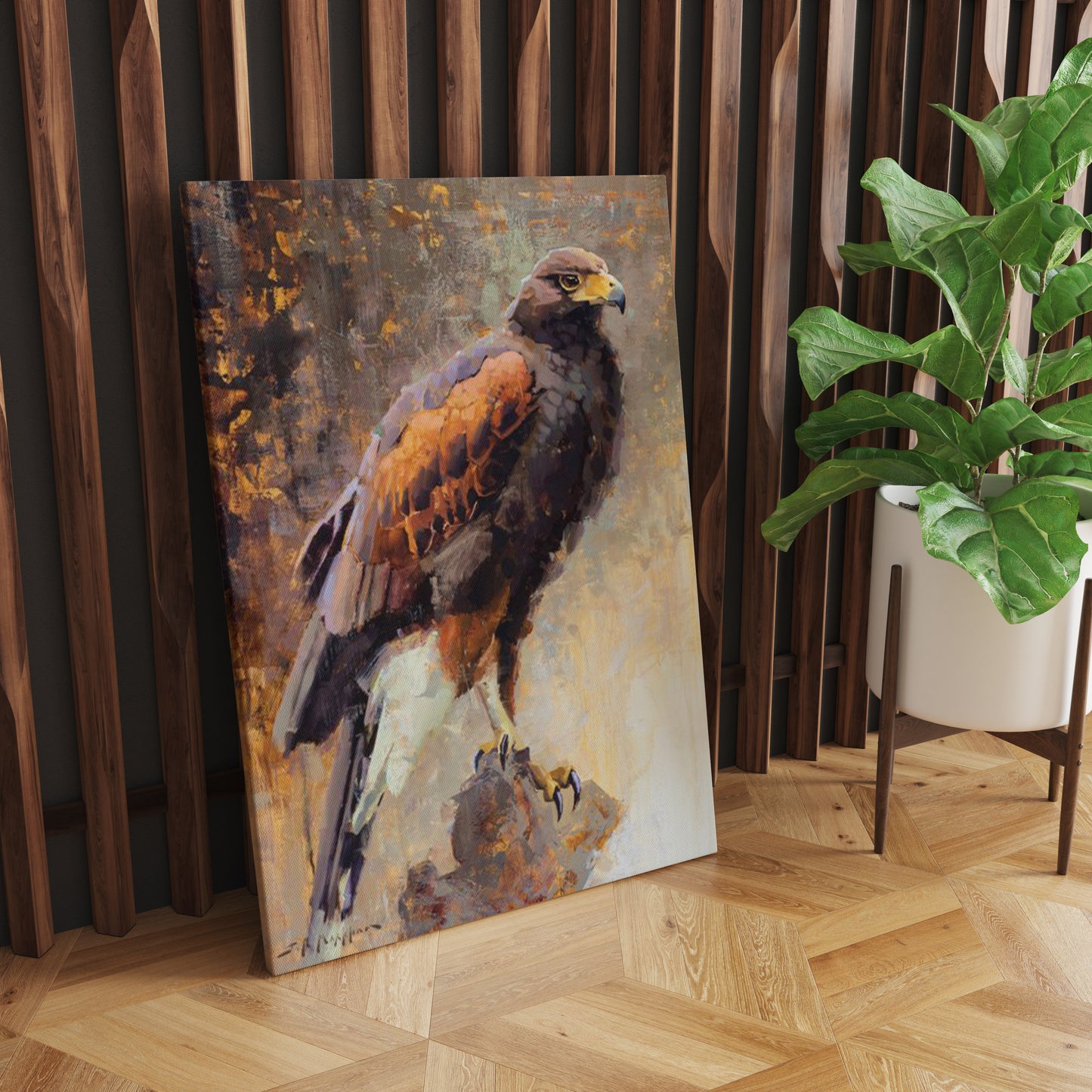 Sovereign Watch: A Wall Art Capturing a Hawk Perched on a Tree - Embrace the Majesty of Nature's Sentinel - S05E60