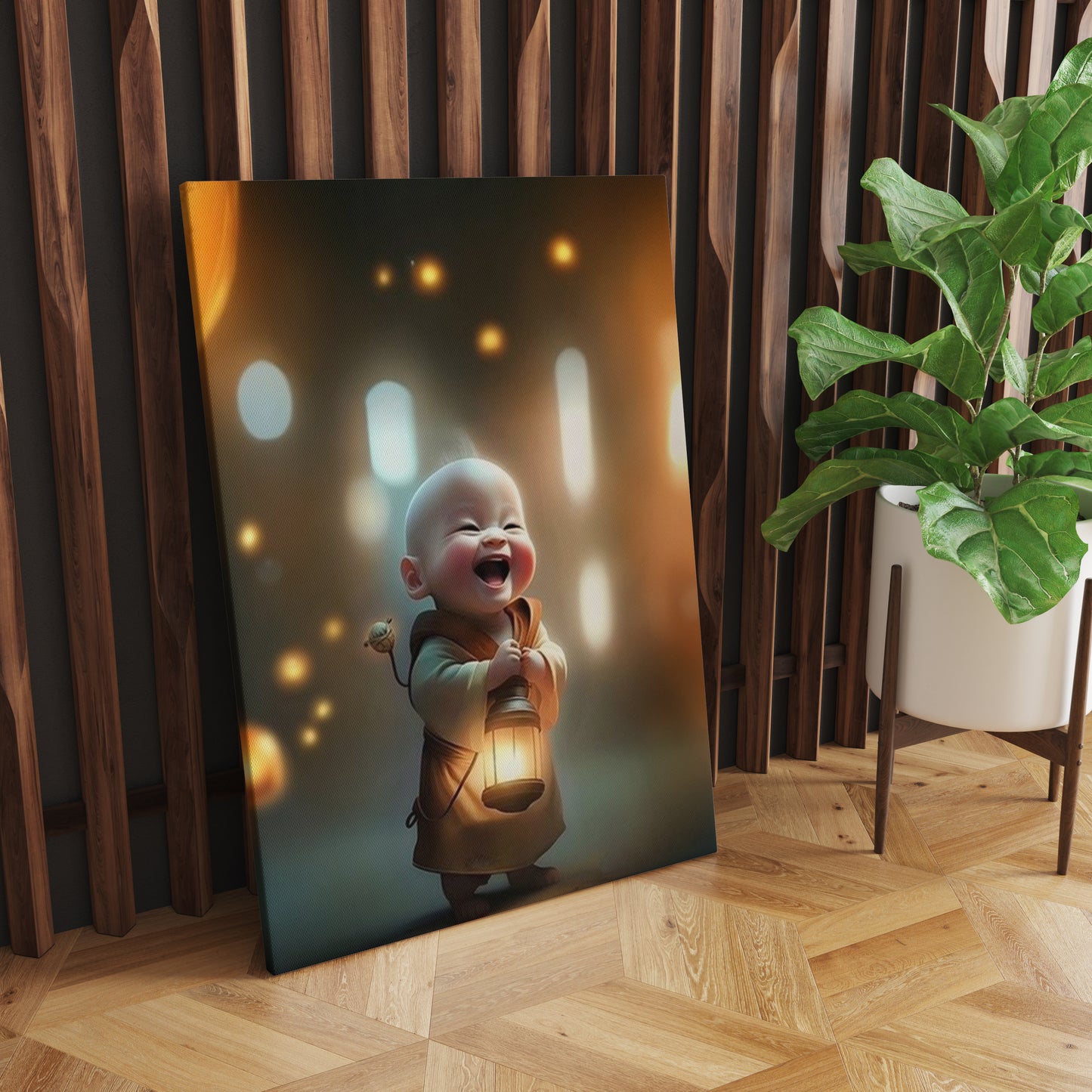 Illuminated Wisdom: A Wall Art Capturing an AI Monk Holding a Lantern - Embrace the Blend of Technology and Spirituality - S05E64