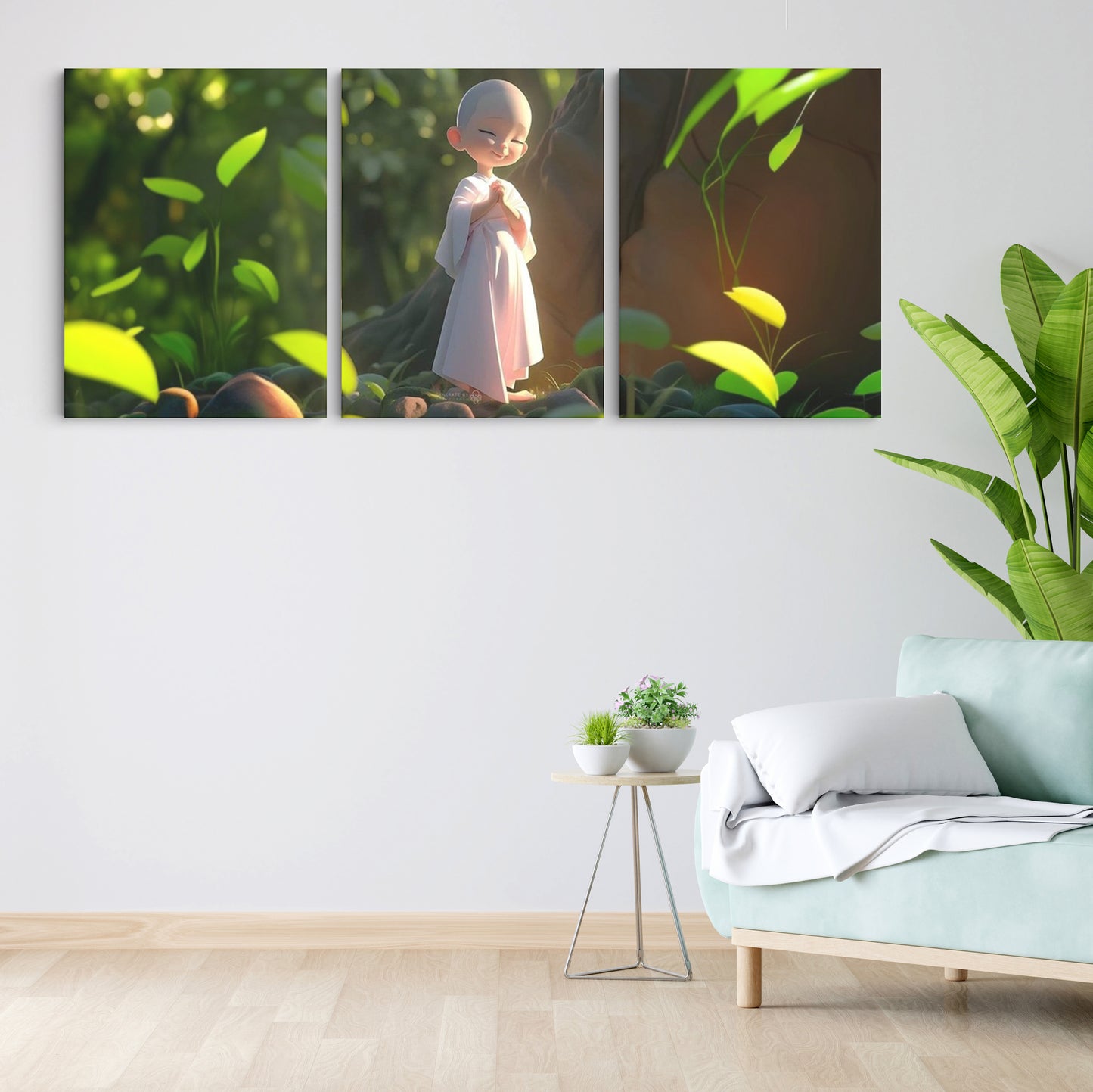 Tranquil Reverie: A Wall Art Capturing a Monk's Serenity in a Forest - Cultivate Inner Peace and Reflection through Nature's Embrace - S05E71