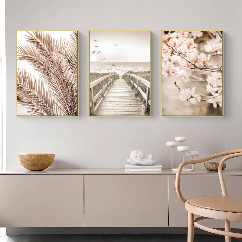 Beige Flower Grass Picture Wall Art, Nordic Minimalist Modern Home Decoration Living Room Design S04E19