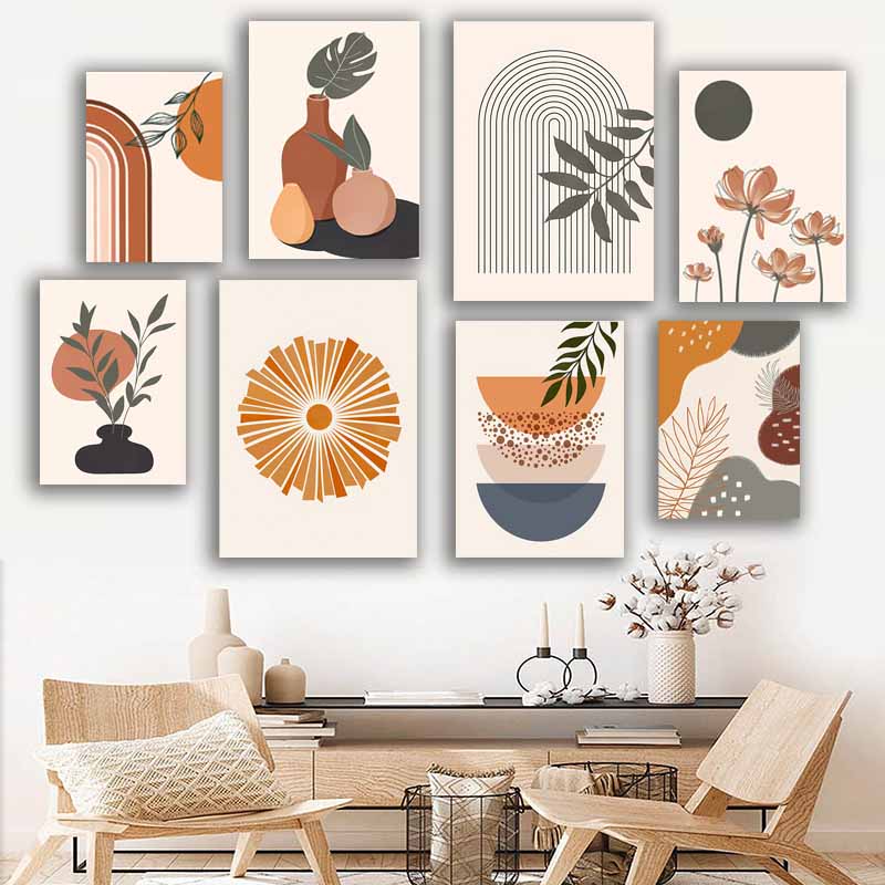Abstract Sun Leaves Flower Geometry Boho Wall Art | Nordic Design for Living Room Decor S04E30