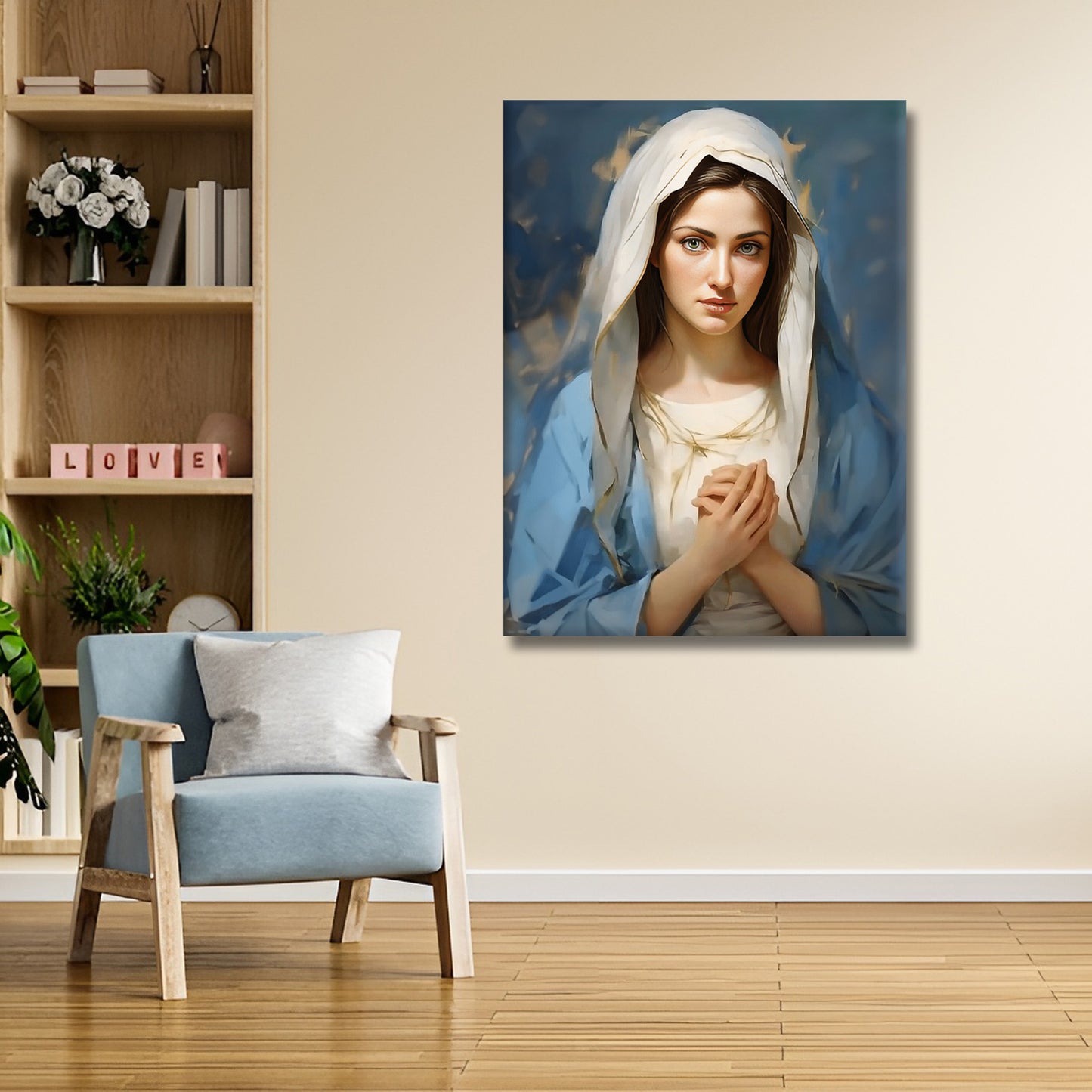 Fathima Mary: Icon of Grace and Devotion in Serene Fabric Portrait - S07E12