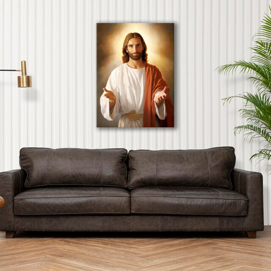 Divine Embrace: A Reverent Wall Art of Jesus with Outstretched Hands - Experience the Boundless Love and Grace - S05E45