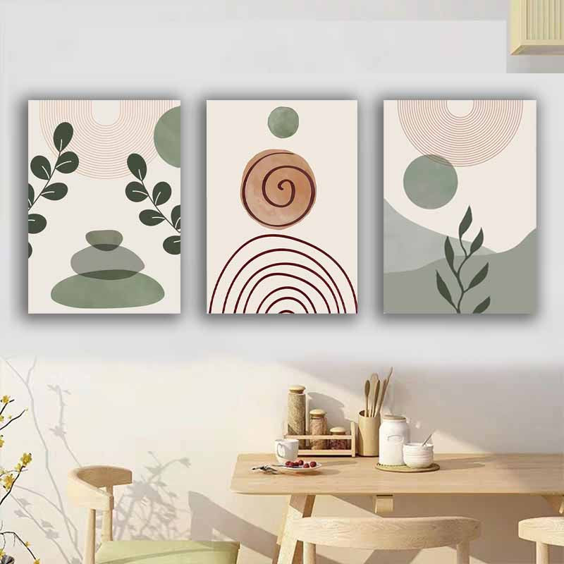 Boho Wall Art, Abstract Geometry Line fabric Printing, Leaves, Sun, Rainbow - Nordic Inspired Enhance Your Living Room Deco S04E22
