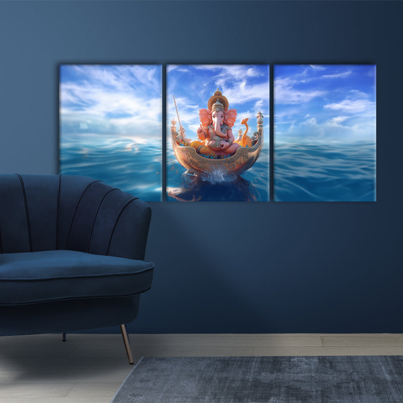 Divine Voyage: A Wall Art Featuring Lord Ganesh On A Boat - Embrace the Spiritual Journey Across Waters - S05E59