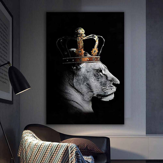 Black and White Lion King and Queen Animal Fabric Printing wall art, Nordic Decor Mural Pictures for Room S04E21