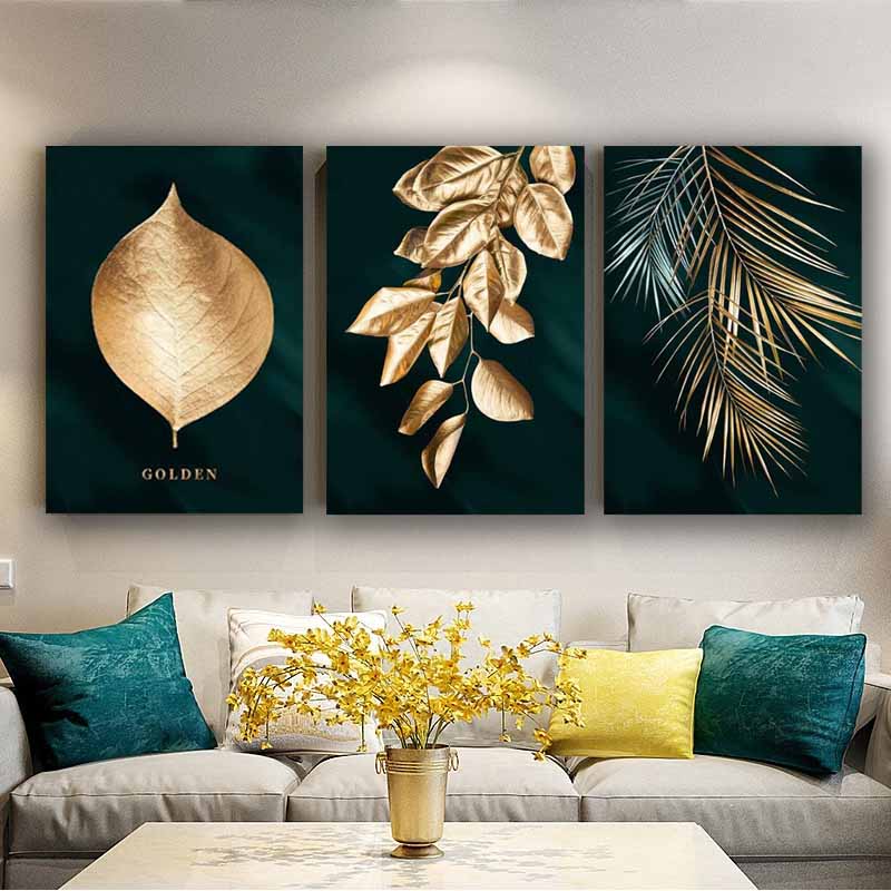Golden Leaf and Tree Branches Wall Art, Nature-Inspired, Elegant Home Decor for Tranquil Ambiance S04E04