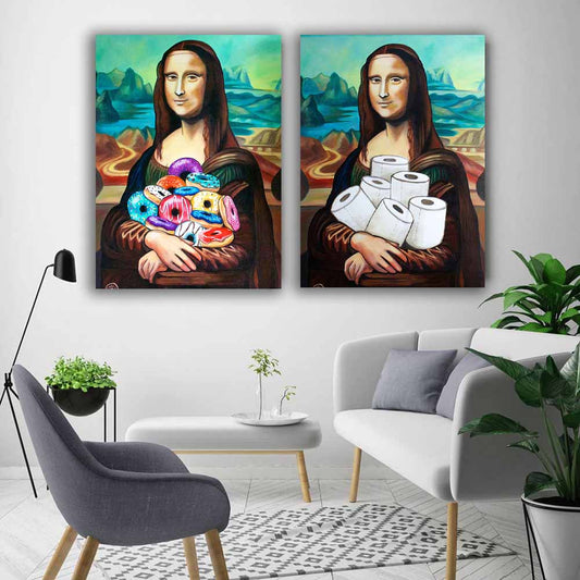 Hilarious Twist, Mona Lisa holding Donuts and Toilet Papers - Funny wall art for Living Room Decor S04E13