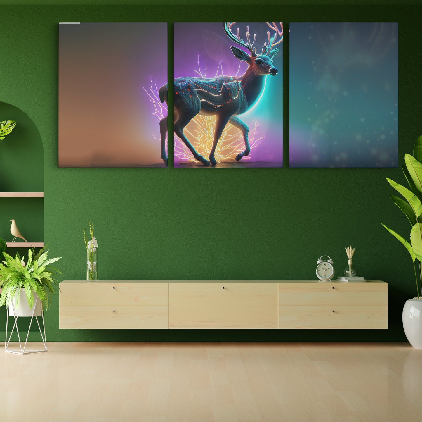 Radiant Majesty: Glowing Neon Deer - Captivating Wall Art Celebrating the Mesmerizing Glow and Regal Presence of a Luminous Deer - S06E06