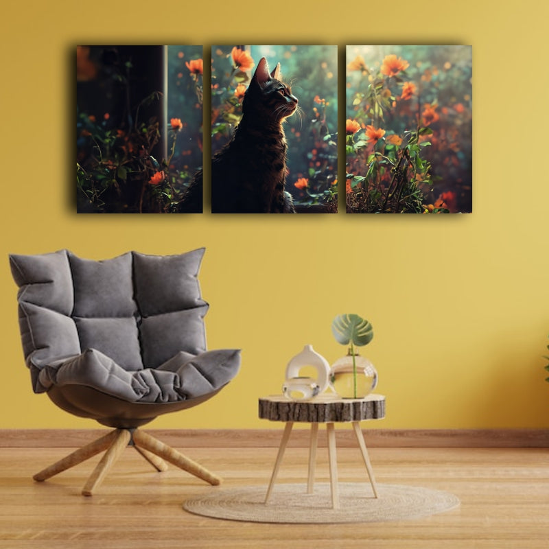 Blooming Whiskers: Cat in a Floral Background - Captivating Wall Art Celebrating the Beauty of Felines and Nature's Splendor - S05E23
