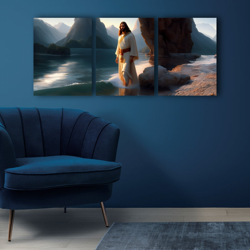 Divine Steps: AI-Generated Wall Art of Jesus Walking on the Beach - Embrace the Spiritual Journey Amidst Scenic Serenity - S05E30