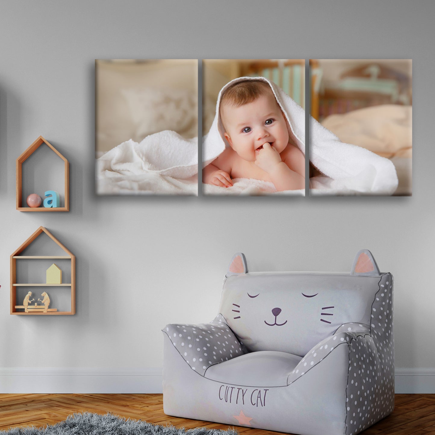 Cherubic Bliss: A Captivating Portrait of a Cute, Adorable Baby Enveloped in the Soft Embrace of a Pure White Blanket, Radiating the Purity and Innocence of Infancy - S05E97