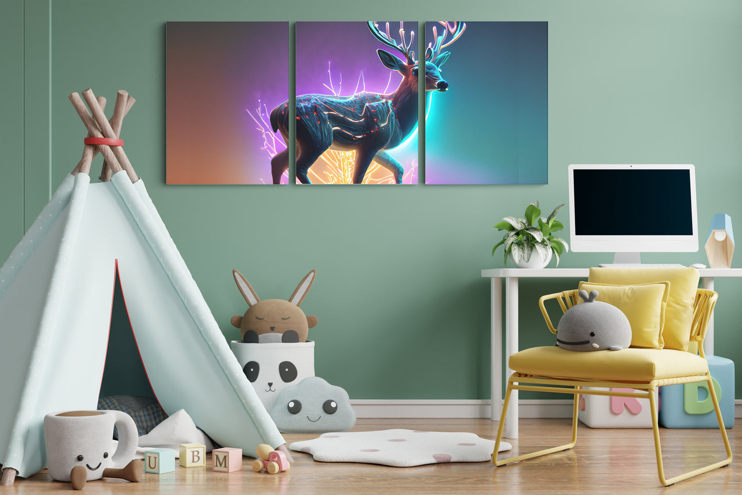 Radiant Majesty: Glowing Neon Deer - Captivating Wall Art Celebrating the Mesmerizing Glow and Regal Presence of a Luminous Deer - S06E06