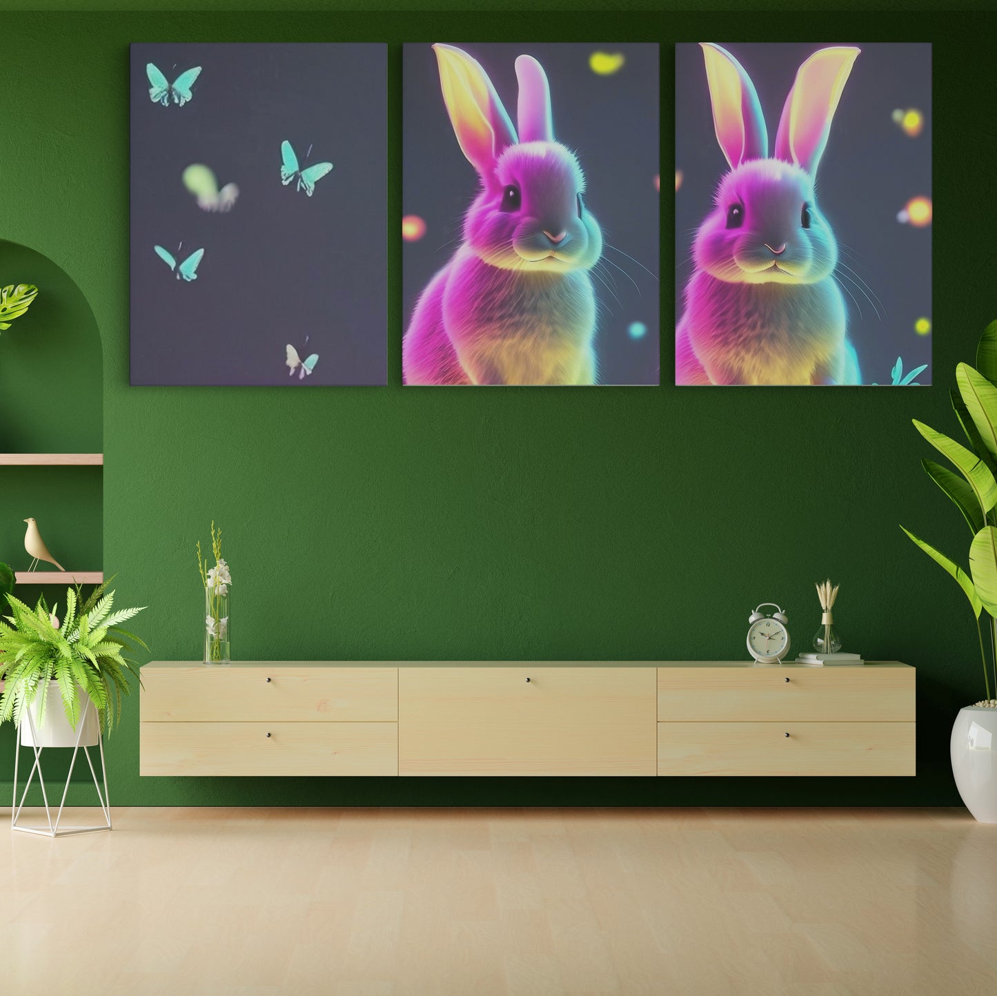 Luminous Playfulness: Neon Glowing Rabbits - Captivating Wall Art Celebrating the Whimsical Charm and Radiant Glow of Playful Bunnies - S06E17