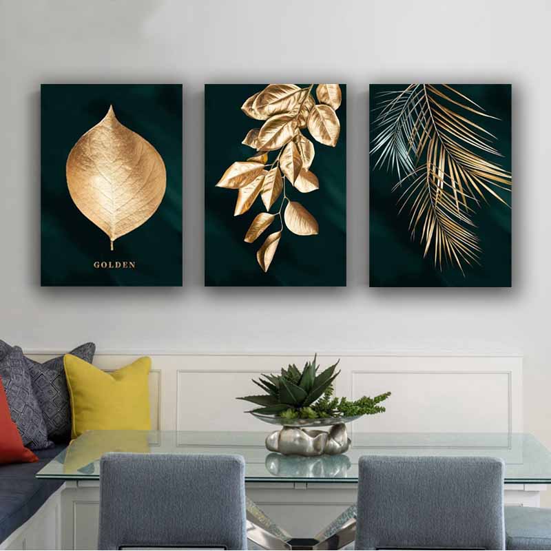 Golden Leaf and Tree Branches Wall Art, Nature-Inspired, Elegant Home Decor for Tranquil Ambiance S04E04