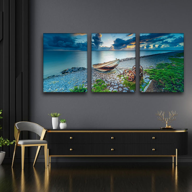 Serenity Shore: Tranquil Wall Art of a Boat by the Beach - Embrace the Calmness of Coastal Beauty - S05E43