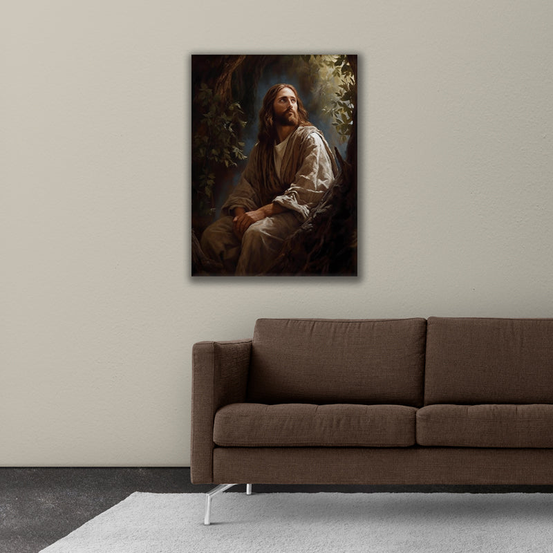 Divine Contemplation: Captivating Wall Art of Jesus Sitting by the Tree - Embrace the Serenity of Spiritual Reflection - S05E44