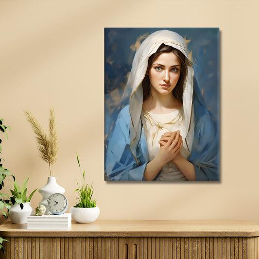 Fathima Mary: Icon of Grace and Devotion in Serene Fabric Portrait - S07E12