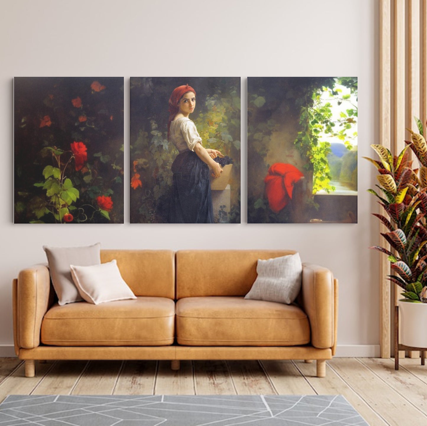 Harvest Serenade: Girl with Grapes in Floral Splendor - Enchanting Wall Art Celebrating the Beauty of Nature's Bounty and Delicate Femininity - S06E16