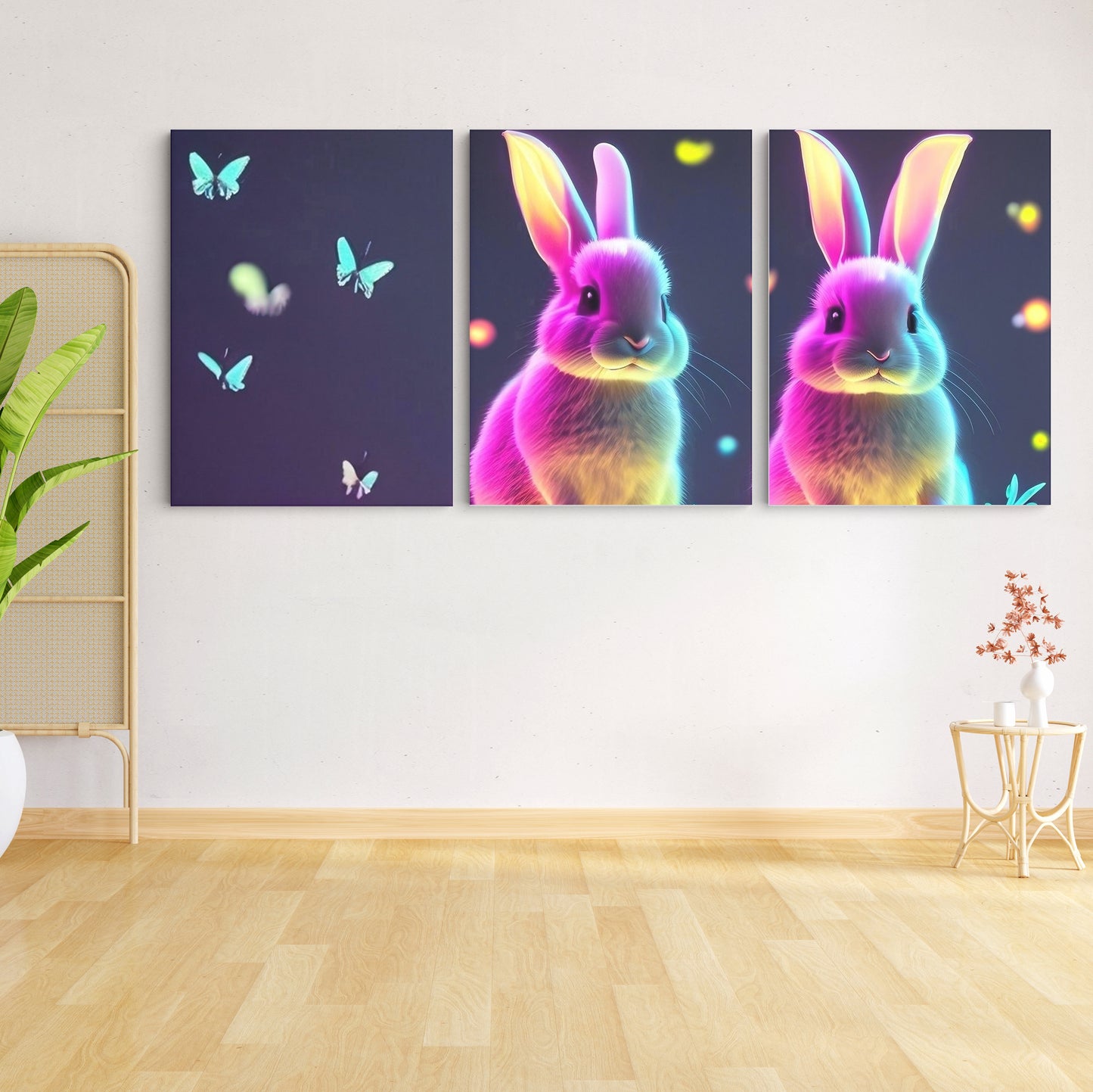 Luminous Playfulness: Neon Glowing Rabbits - Captivating Wall Art Celebrating the Whimsical Charm and Radiant Glow of Playful Bunnies - S06E17