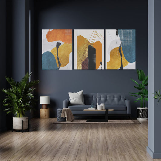 Gilded Fusion: Abstract Gold Brush Effect Marble Orange Geometry - Striking Wall Art Celebrating the Harmonious Blend of Elegance, Opulence, and Geometric Abstraction - S06E14