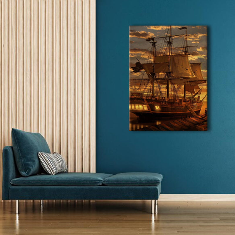 Sailing Tranquility: A Wall Art Immortalizing a Ship at Dock During Sunset - Embrace the Peaceful Horizon of Maritime Evenings - S05E75