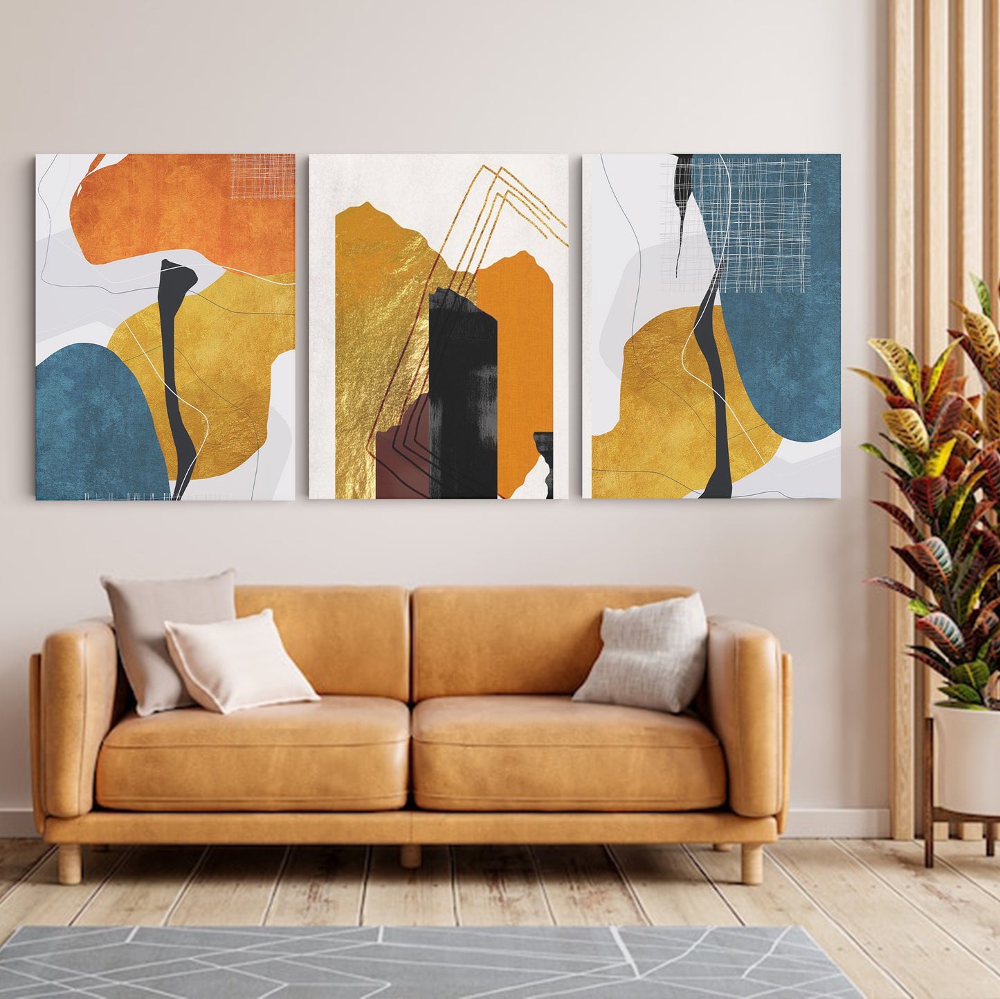 Gilded Fusion: Abstract Gold Brush Effect Marble Orange Geometry - Striking Wall Art Celebrating the Harmonious Blend of Elegance, Opulence, and Geometric Abstraction - S06E14
