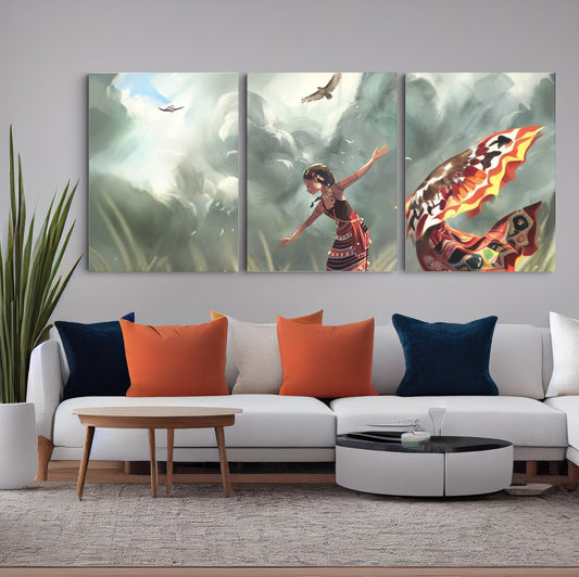 Boundless Freedom: Girl Embracing Nature's Majesty - Inspiring Wall Art Depicting the Joyful Harmony Between a Girl and Majestic Eagles in the Sky - S06E02
