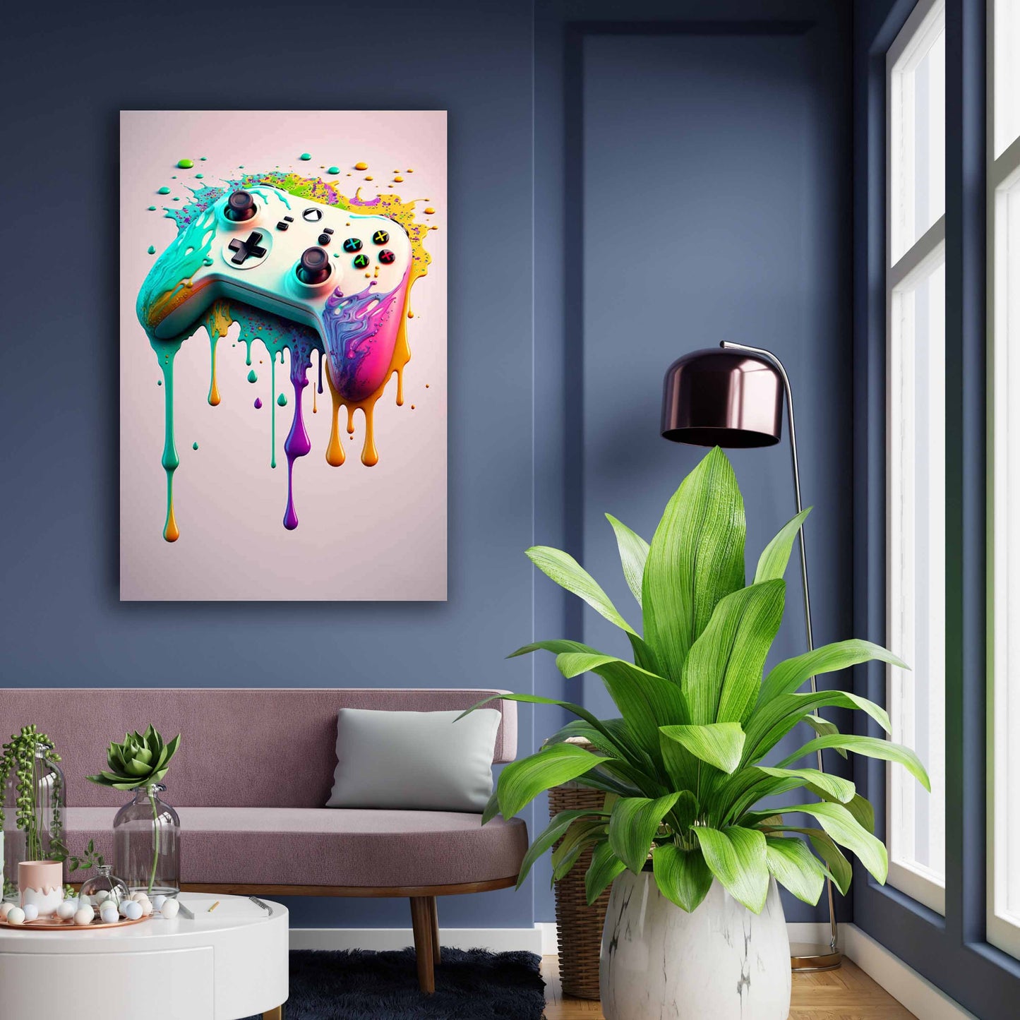 Colorful Punk Neon Gamer Controller Wall Art, Cool Gaming Fabric Print - Abstract Aesthetic - Esports Game Home Decoration S04E28