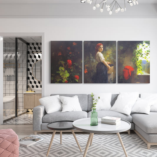 Harvest Serenade: Girl with Grapes in Floral Splendor - Enchanting Wall Art Celebrating the Beauty of Nature's Bounty and Delicate Femininity - S06E16