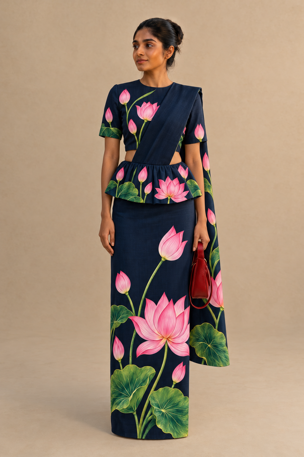 Ready made kandyan - Pink Lotus in Black