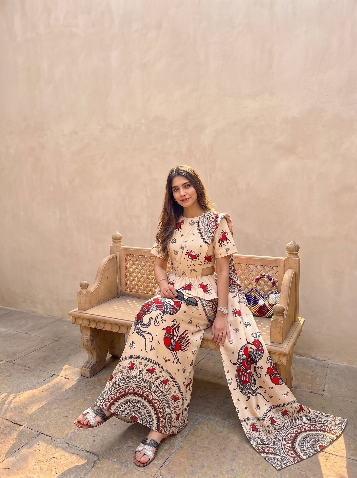 Made up kandyan - Beige maroon mandala
