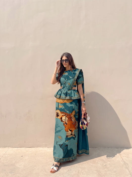 Ready made kandyan - wildlife blue leopard