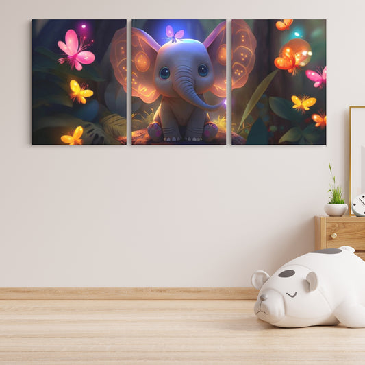 Luminous Harmony: A Wall Art Featuring an AI Elephant Amidst Glowing Butterflies - Celebrate the Fusion of Artificial Intelligence and Natural Splendor - S05E65